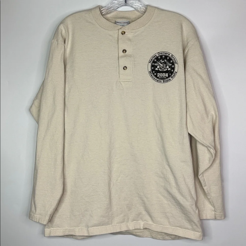 Vintage Harley Owners Group Wisconsin State Rally 2004 Long Sleeve Henley Medium